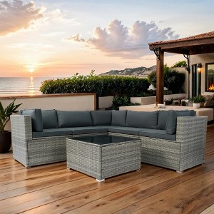 Whisen 6-Piece PE Rattan Sectional Sofa Set - 1 of 4