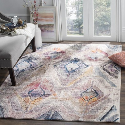 Lavender and Light Grey Synthetic Geometric 9' x 12' Area Rug