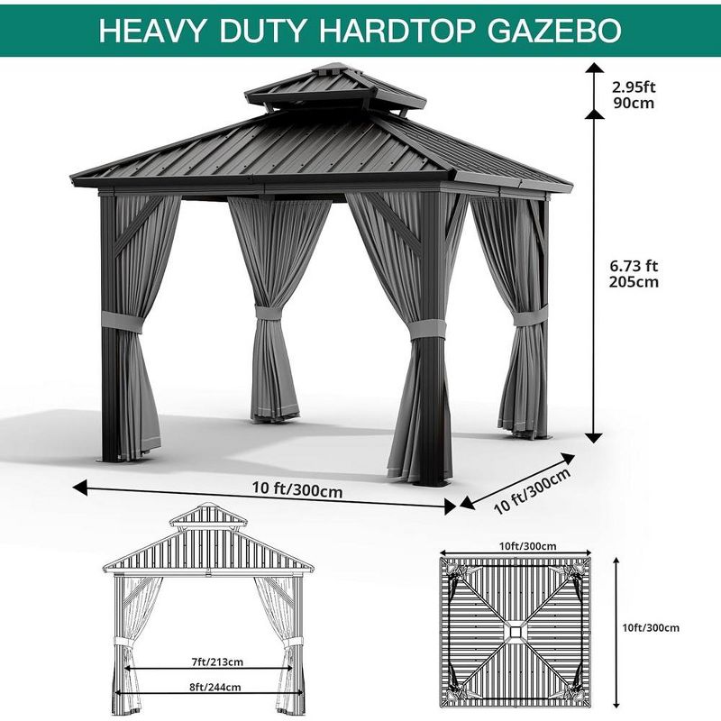 Hardtop Gazebo Double Roof Galvanized Iron Alum with Curtains & Netting, 2 of 7