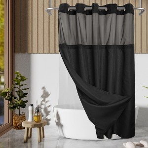 Slub Texture No Hook Shower Curtain with PEVA Snap-In Liner, and Sheer Window, 71"X74" - 1 of 4