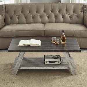 VYNXARIA Contemporary Two-Tone Wood Shelf Coffee Table in Weathered Walnut and Gray - 1 of 4