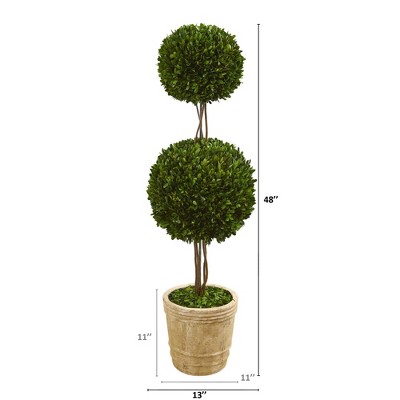 Elegant Preserved Silk Boxwood Double Ball Topiary, 55" Outdoor