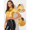 INSPIRE CHIC Women's Party Short Sleeve Mock Neck Holographic Metallic Crop Top - 2 of 4