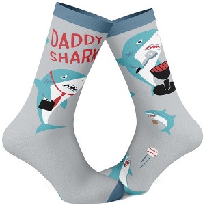 Crazy Dog T-Shirts Men's Daddy Shark Socks Funny Father's Day Gift For Dad Viral Kids Song Novelty Footwear - 1 of 4