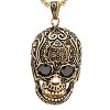 Steeltime Men's stainless steel skull pendant with simulated diamonds. Color Options: Gold/Red, Gold/Black, Silver/Red, Silver/Black - 2 of 4