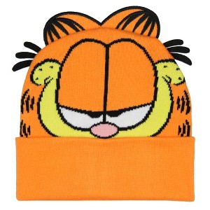 Garfield Beanie Men's Allover Face Design w 3D Ears Fur Tufts Fold Cuff Beanie - 1 of 4