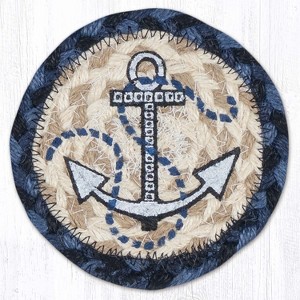 Earth Rugs Nautical White Anchor Printed Coaster – 5"x5" Braided Jute Square, Coastal Neutral Decor - 1 of 3