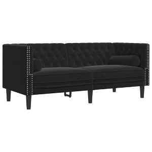 vidaXL Chesterfield 2-Seater Sofa with Bolsters in Black Velvet - 68.5" Width - 1 of 4