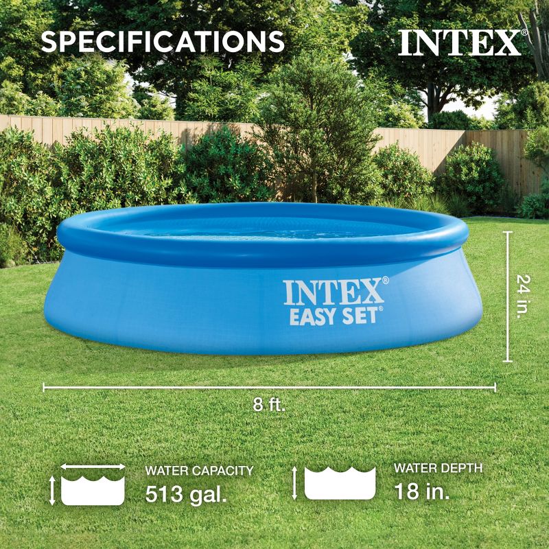 Intex  Easy Set Inflatable Puncture Resistant Above Ground Portable Outdoor Swimming Pool for Kids and Adults, Blue, 3 of 8