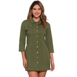 INSPIRE CHIC Women's 3/4 Sleeve Button Down Denim Shirt Dress - 1 of 4