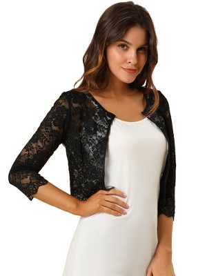 Allegra K Women's Elegant 3/4 Sleeve Sheer Floral Lace Cropped Bolero Shrugs