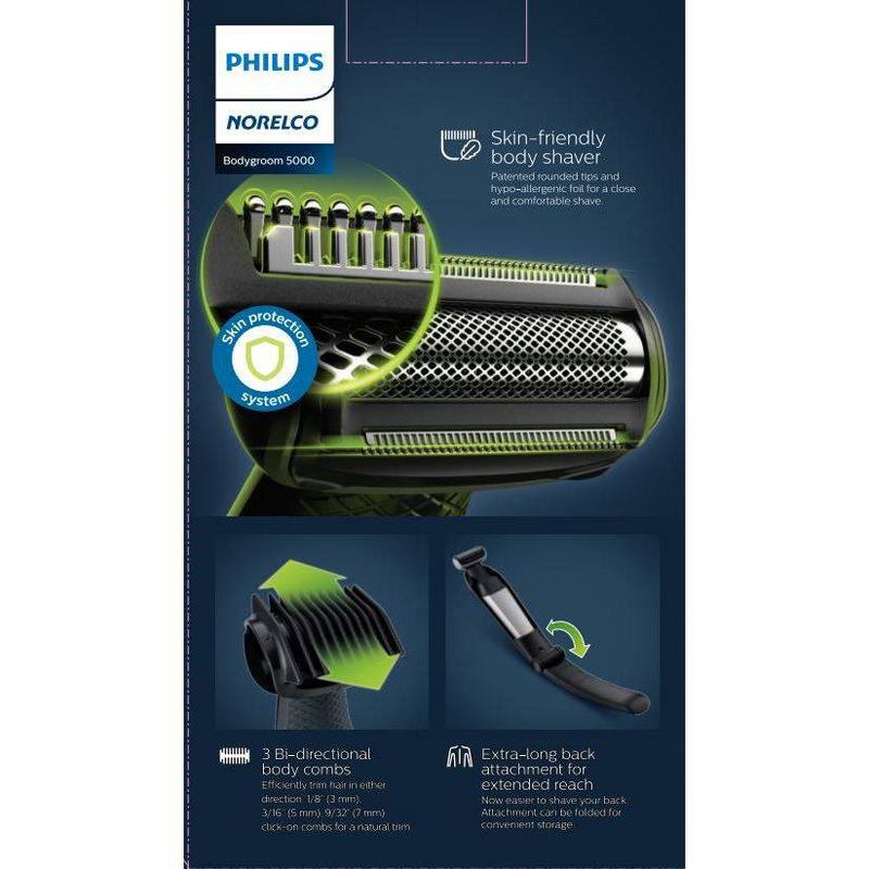 Philips Norelco Bodygroom Series 5000 Men&#39;s Rechargeable Trimmer with Back Attachment - BG5025/40, 4 of 15