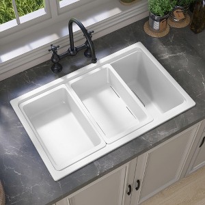 33 in. Drop-in/Undermount Single Bowl Granite Composite Kitchen Sink in Matte White Workstation Sink with Accessories - 1 of 4