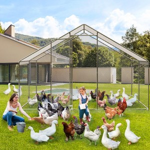Chicken Coop, 13.1ft Large Metal Chicken Run with Cover - Spire Roof, Lock for Outdoor Backyard Farm, Duck Rabbit - 1 of 4