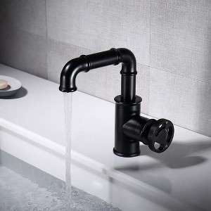 Yukimo Industrial Pipe 1-Hole Bathroom Sink Faucet Single Handle Solid Brass in Matte Black - 1 of 4