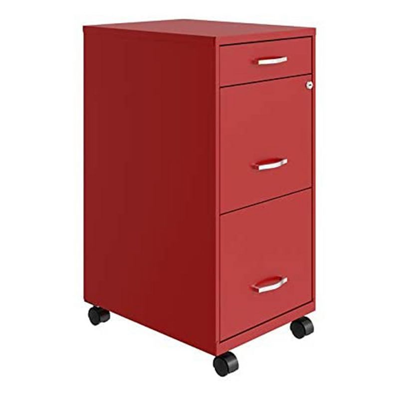 Space Solutions 18 Inch Wide Metal Mobile Organizer File Cabinet for Office Supplies & Hanging File Folders w/ Pencil Drawer & 3 File Drawers, Red, 2 of 6