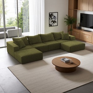 162" Oversized Chenille Cloud Modular Sectional Sofa with 6 Pillows - 1 of 4