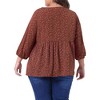 Women's Plus Size 3/4 Sleeve Square Neck Floral Peplum Babydoll Blouses - Agnes Orinda - 4 of 4