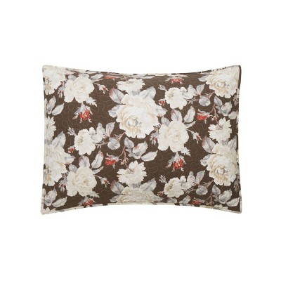 King Size Brown Cotton Floral Quilt Set with Shams