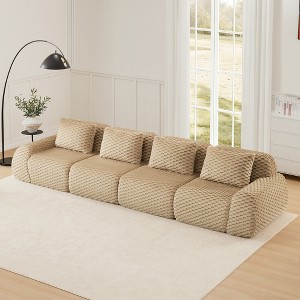 146'' Flannelette Modular Sectional Sofa with Deep Seat, Boneless Design, and Buckle Connection - 1 of 4