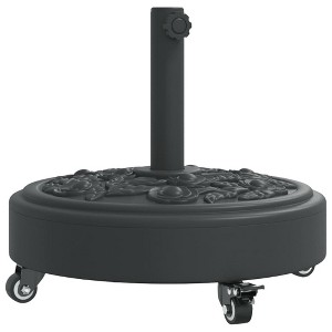 vidaXL Parasol Base with Wheels Round 59.5 lb - Black - Fits 1.5"/1.9" Umbrella Poles - Floral Pattern - Concrete/PE/Iron - 1 of 4