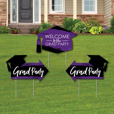 Big Dot of Happiness Purple Grad - Best is Yet to Come - 2 Grad Party Arrows and 1 Welcome/Thank You Lawn Sign - Double Sided Yard Sign Set - 3 Pieces