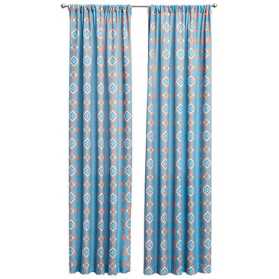Southwestern Blue and Orange Polyester Light-Filtering Window Panel