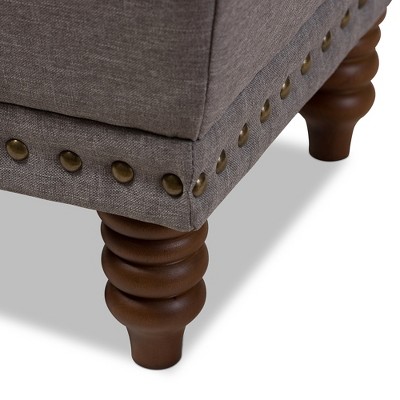 Annabelle Light Grey Tufted Storage Ottoman with Walnut Wood Legs