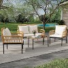 Acekool 4-Piece Outdoor Patio Set with Loveseat, Armchairs & Glass Coffee Table, Boho Rattan Conversation Set for Backyard, Porch, Balcony - 3 of 4