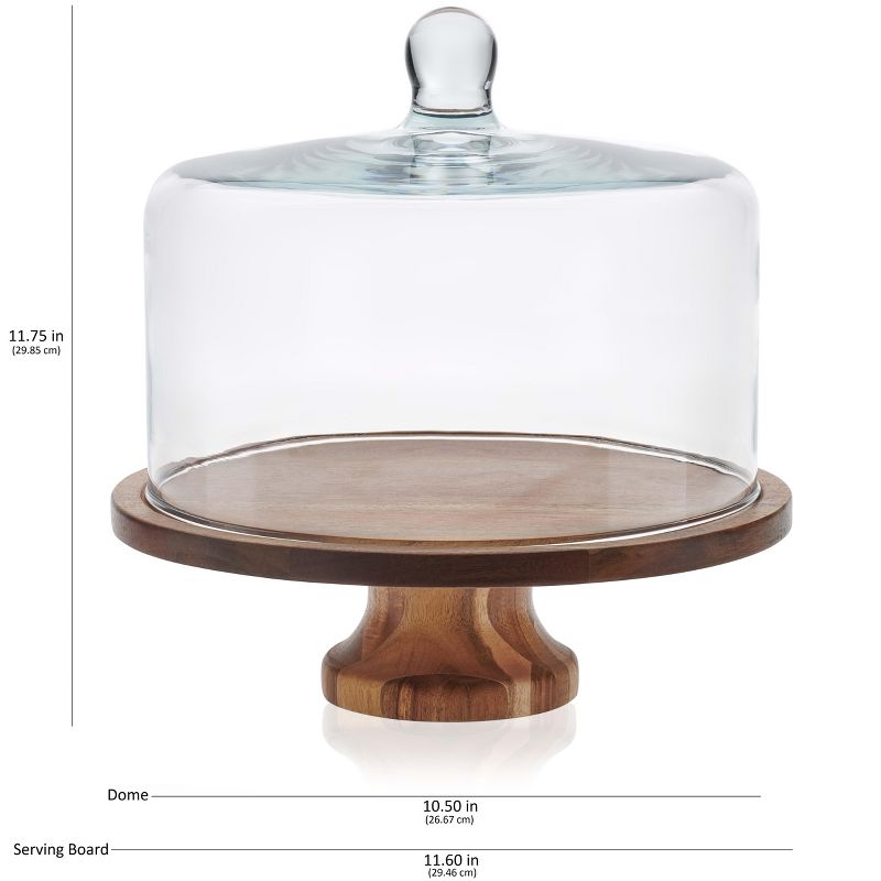 Libbey Acaciawood Footed Round Wood Server Cake Stand with Glass Dome, 5 of 8