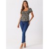 INSPIRE CHIC Women's Short Sleeve Floral Sweetheart Neck Shirred Ruffle Peasant Top - 4 of 4