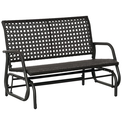 2-Person Outdoor Wicker Glider Bench, Patio Garden PE Rattan Swing Loveseat Chair with Extra Wide Seat and Curved Backrest for Porch