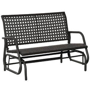2-Person Outdoor Wicker Glider Bench, Patio Garden PE Rattan Swing Loveseat Chair with Extra Wide Seat and Curved Backrest for Porch - 1 of 4