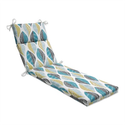 Pillow Perfect 72.5" x 21" Leaf Block Outdoor/Indoor Chaise Lounge Cushion Teal/Citron