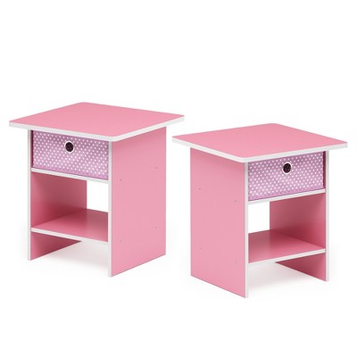 Furinno Dario End Table/ Night Stand Storage Shelf with Bin Drawer, Pink/Light Pink, Set of 2