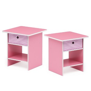 Furinno Dario End Table/ Night Stand Storage Shelf with Bin Drawer, Pink/Light Pink, Set of 2 - 1 of 1