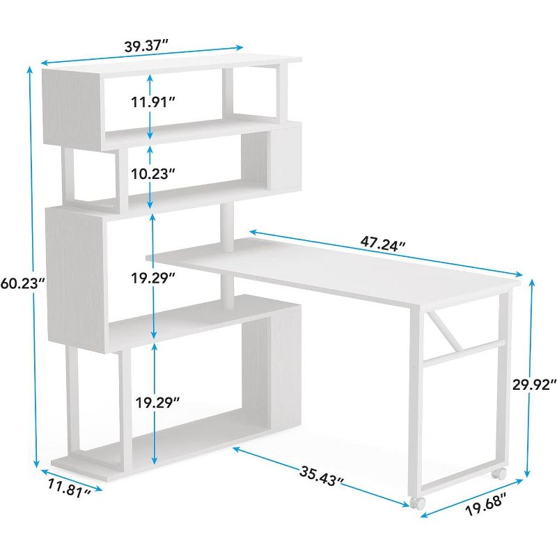 Tribesigns Rotating Computer Desk with 5 Shelves, Modern Reversible L-shaped Corner Desk, Study Table Writing Desk with Wheels for Home Office, 3 of 9