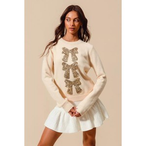 I am a Fashion junky SO ME Sequins Bow Ribbon Embellished Christmas Sweater - 1 of 4