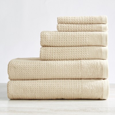 100% Cotton Textured Quick Dry Bath Towel Set (6 Piece Set, Oatmeal) - Great Bay Home