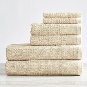 100% Cotton Textured Quick Dry Bath Towel Set (6 Piece Set, Oatmeal) - Great Bay Home - 1 of 4