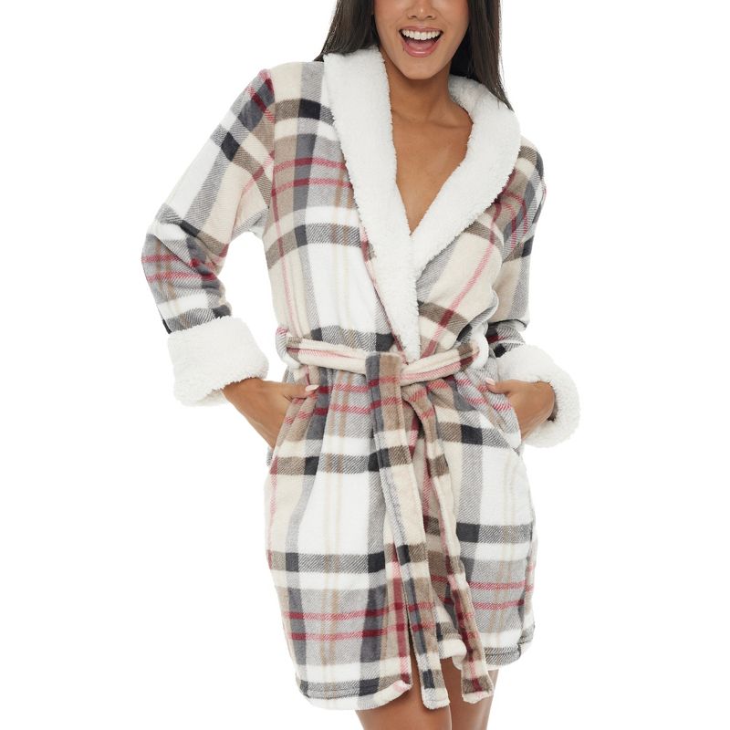 ADR Women's Classic Plush Robe, Short Fleece Bathrobe Solids, 1 of 8