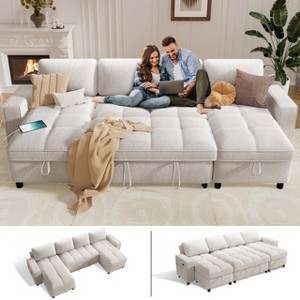 Vipbear Modular Sectional Sleeper Sofa with Pull Out Bed, U Shaped Sectional Sofa with USB Ports/Adjustable Backrest/2 Storage Seats - 1 of 4