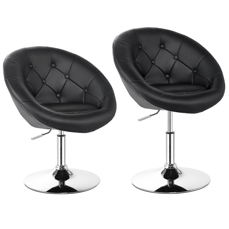 Tangkula Set of 2 Modern Swivel Bar Stools Height Adjustable Round Tufted Back Accent Chair Black/White, 1 of 10