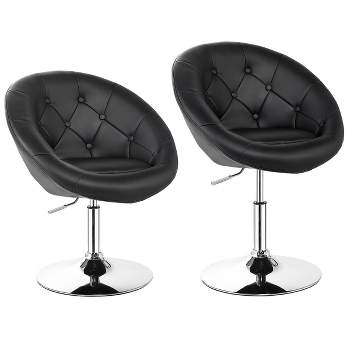 Tangkula Set of 2 Modern Swivel Bar Stools Height Adjustable Round Tufted Back Accent Chair Black/White