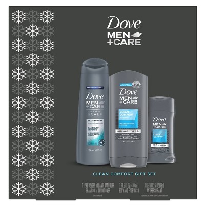 Dove Men+Care Clean Comfort Antiperspirant & Deodorant + Body Wash + 2-in-1 Shampoo & Conditioner Gift Pack Set - 3ct