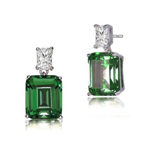Guili Sterling Silver White Gold Plated Rectangle Stud Earrings with Colored CZ, a modern, stylish choice that adds elegance to any outfit - 1 of 3