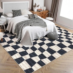 Acekool 2x6 Washable Plaid Rug – Modern Non-Slip Hallway Carpet, Stain-Resistant Geometric Design in Coastal Blue - 1 of 4
