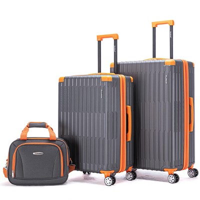 Rockland 3 Luggage Set 2-Piece Hardside Spinner Wheel Uprights with Tote Charcoal