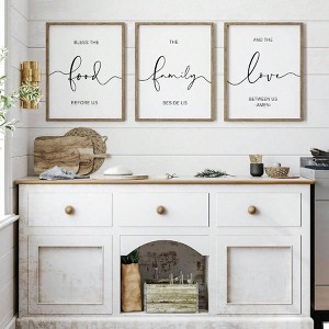 Set of 3 Framed Farmhouse Bless Food Before Us Sign Kitchen Wall Decor Dining Room Wood Signs Brown 11 inchx14 inch - 1 of 4