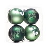 4pc Unique Spruce Leaf and Woodland Deer Patterned Christmas Bauble Ball Set, Glittered Light and Dark Green Ornaments| OrnamentallyYou - 3 of 4